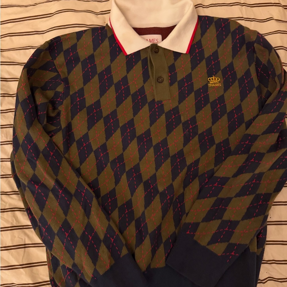 Green and Blue Argyle Polo Shirt